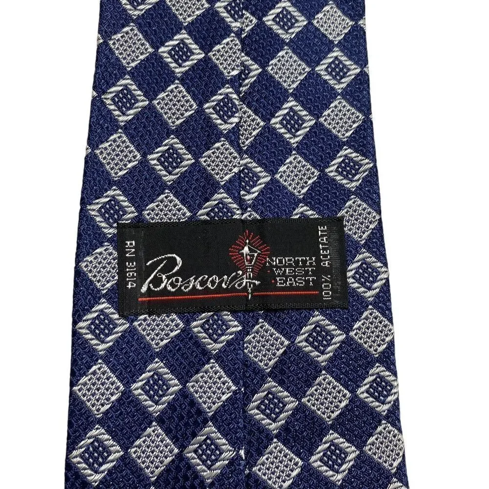 Vintage Men's Tie Necktie Wide  Blue Acetate Geometric MCM Boscov's Dept Store